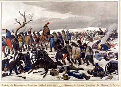 Tillbakadragen från den franska armén i Moskva 1812. Gravyr 1800-talet. av Unknown artist