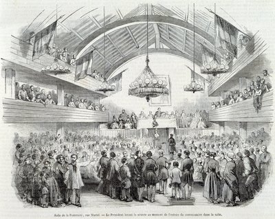 Revolutionen 1848: Brotherhood Hall, Rue Martel, presidenten ajournerade sammanträdet vid ingången till kommissionären i rummet av Unknown artist