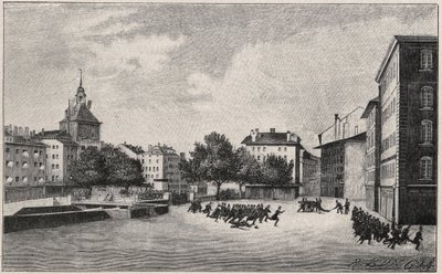 Genèves revolution från 7 till 8 oktober 1846 (fazyst revolution): försvar av St Gervais den 7 oktober 1846 - Utsikt över Place de Bel Air och Ponts-de-l
