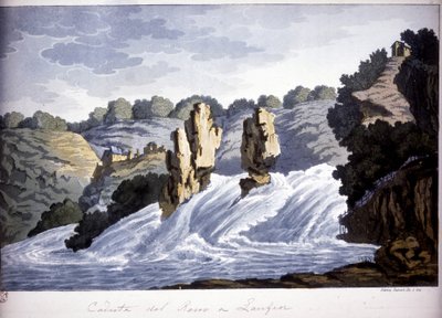 Rhenvattenfall i Laufen, Tyskland. Gravyr från början av 1800-talet. av Unknown artist