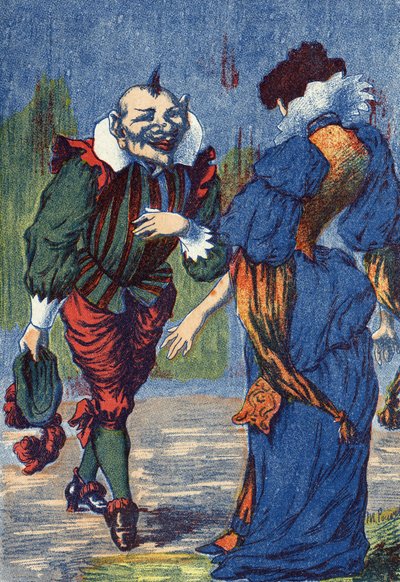 Riquet presenterar sig för prinsessan igen. Illustration till "Riquet a la houppe", berättelse av Charles Perrault (1628-1703), fransk författare. Anonym illustration. Bildmaterial Marcel Vagne, Jarville Nancy, odaterat (slutet av 1800-talet). av Unknown artist