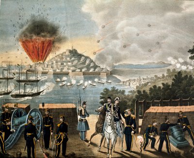 Risorgimento - Expedition of the Thousand or Red Shirts av Giuseppe Garibaldi (1807-1887) - Siege of Gaete, Italien av Unknown artist