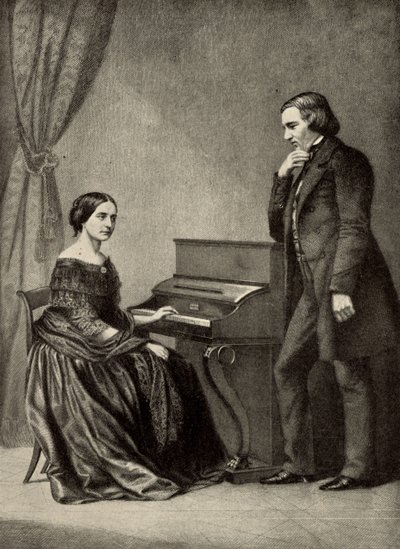 Robert Schumann (1810-1856) med sin hustru (tryck) av Unknown artist