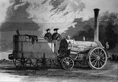 Robert Stephensons lokomotiv för järnvägen från Liverpool till Manchester 1831 - gravyr av Unknown artist