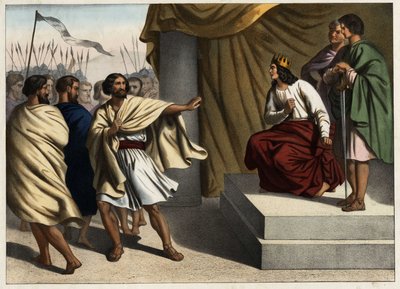 Robeam, den första kungen av Judas, utlöste de tio nordliga stammarnas uppror. Anonym gravyr från mitten av 1800-talet. av Unknown artist