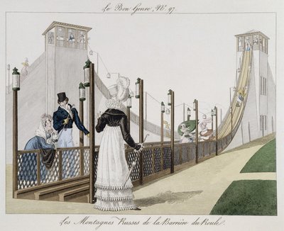 Berg-och dalbana vid Barriere du Roule, tidigt 1800-tal "" Le Bon genre"", nr 97 av Unknown artist