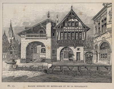 Romerskt hus från medeltiden och renässansen - gravyr från 1889 i "History of human habitation at the Universal Exhibition of 1889, by Mr Charles GARNIER - Librairie centrale des beaux-arts Paris 1889 av Unknown artist