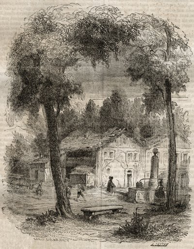Rousseau a Motiers (Kanton Neuchatel) - Illustration till "" Bekännelserna" av Jean-Jacques (Jean Jacques) Rousseau (1712-1778) - gravyr av 1849 av Unknown artist