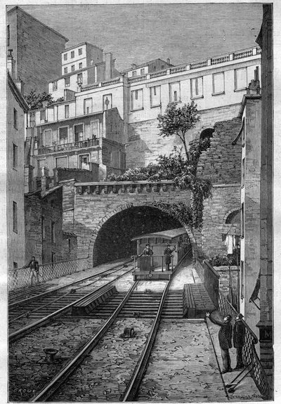 Järnvägsväg från Lyon till Fourviere - gravering i "Journal des voyages"" 1884 av Unknown artist