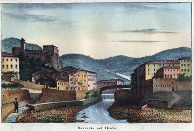 Rovereto stad i Trentino i norra Italien - 1800-talet - gravyr från "" Seder och traditioner för alla folk i universum. Det är historien om regeringen, om lagarna, om milisen, om religionen för alla nationer från de mest avlägsna tiderna upp till dagarna n av Unknown artist