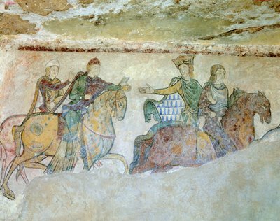 Royal Cortege (eller ibland tolkad som "" kunglig jakt") består av kung Henrik (Henry II) i huvudet på kortegen (frånvarande i denna detalj), bakom honom hans fru Alienor d