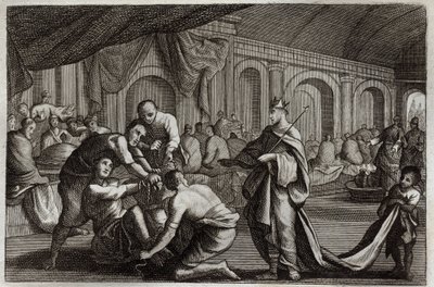 Royaumont Bibeln, Nya testamentet: Brudklänning. Liknelse om en kung som gjorde sin sons bröllop, från vilken han förkastade en man som inte hade brudklänningen. Illustration från 1811. av Unknown artist