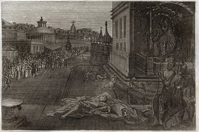 Royaumont Bibeln, Nya testamentet: De två profeternas död. Synen Saint John hade av två döda profeter, som sedan återuppstod. Uppenbarelsebokens sjunde basun. Illustration från 1811. av Unknown artist