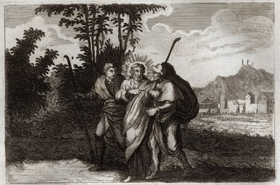 Royaumont Bibeln, Nya testamentet: Emmaus lärjungar. Emmaus två lärjungar) möter den uppståndne Kristus. Illustration från 1811. av Unknown artist