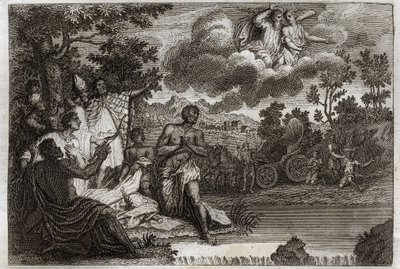 Royaumont Bibeln, Nya testamentet: Eunuk döper. Den helige Filips diakon tillkännager tro till en eunuck av drottningen av Etiopien och döper honom. Illustration från 1811. av Unknown artist