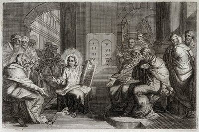 Royaumont Bibeln, Nya testamentet: Jesus i templet bland läkarna. av Unknown artist