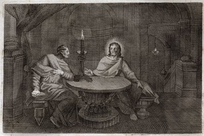 Royaumont Bibeln, Nya testamentet: Nikodema kommer för att hitta Jesus Kristus på natten. Illustration från 1811. av Unknown artist