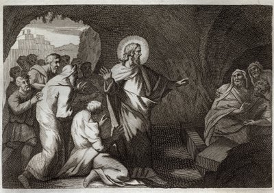 Royaumont Bibeln, Nya testamentet: Lasarus uppståndelse av Jesus Kristus. Illustration från 1811. av Unknown artist