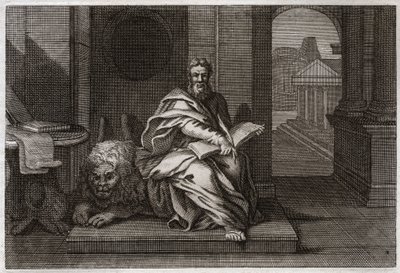 Royaumont Bibeln, Nya testamentet: Evangelisten Sankt Markus med lejonet. Illustration från 1811. av Unknown artist