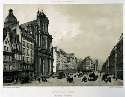 Rue Saint-Antoine och de Rivoli, kyrkorna Saint-Paul och Saint-Louis av Unknown artist