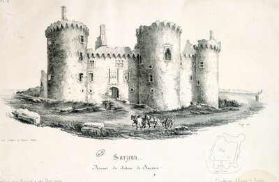 Ruiner av slottet av Sucinio i Sarzeau (Morbihan) - gravyr av Unknown artist