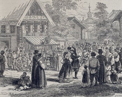 Ryssland (19:e århundradet). Fest i en by. 1879 (gravyr) av Unknown artist