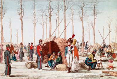 Ryska soldater bivackar på Champs-Elysees, Paris, Frankrike, 31 mars 1814 (gravyr) av Unknown artist