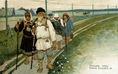 Ryska resenärer till fots på 1800-talet. av Unknown artist