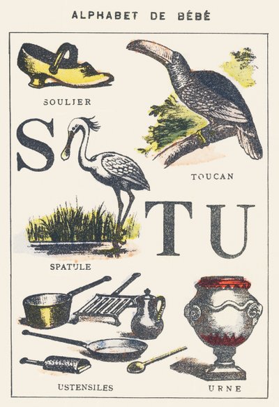 S T U: sko, spatel, tukan, redskap, urna av Unknown artist