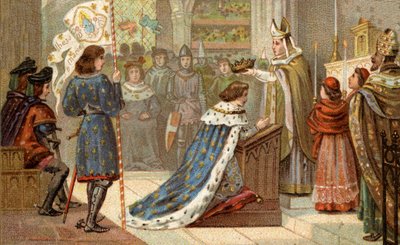 Sacre of Charles VII (1403-1461) i katedralen i Reims (17 juli av Unknown artist