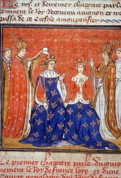 Sacre of Louis VIII and Blanche de Castile - Miniatyr av medeltiden (ref. 512, 345v) Begäran om tillstånd till kommunalbiblioteket i Toulouse (tel: 05 62 27 66 66) av Unknown artist