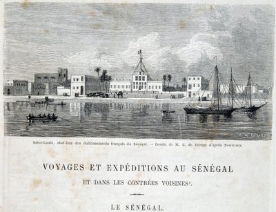 Saint-Louis, huvudstad för franska anläggningar i Senegal - i "" Voyage et voyages au Sénégal"" i Tour du Monde, 2:a trim. 1861 av Unknown artist