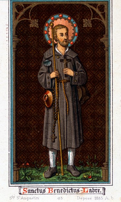Sankt Benedikt av Nursia (född i Norcia (Norcia) i Umbrien omkring 480 - 527) som pilgrim. Kromolitografi från 1885. av Unknown artist