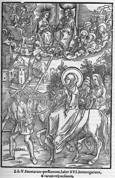 Saint Brigitte de Suede (Santa Brigitta di Svezia) (Brigida, Bridget, Brigite) (1303-1373). Änka, grundare av den Helige Frälsares Orden. Gravyr i "Minnesavbildade böcker av profetior eller visioner" 1556 av Unknown artist