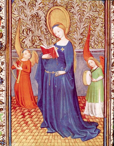 Saint Cecile omgiven av två änglamusiker Miniatyr tagen från "The Hours of Edward I (Duarte) of Portugal (1391-1438)" 1400-talets Lissabon, Torre do Tombo av Unknown artist