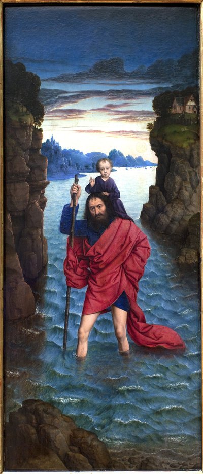 Sankt Christopher. Anonym målning, olja på trä, primitiv av Unknown artist