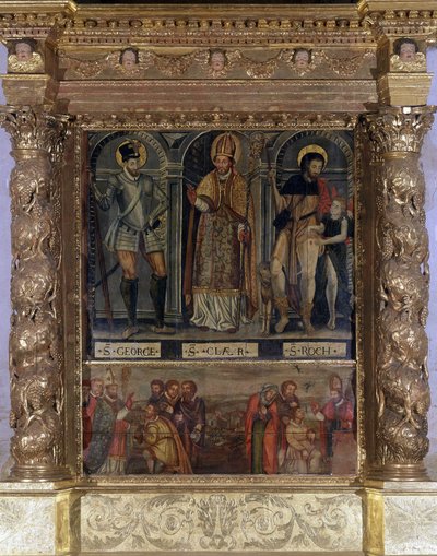 Saint Clair eller Saint Roch Altar: St Roch och pestens knapp och Saint George i stil med Henrik III - Our Lady of the Assumption of Rognes Church av Unknown artist