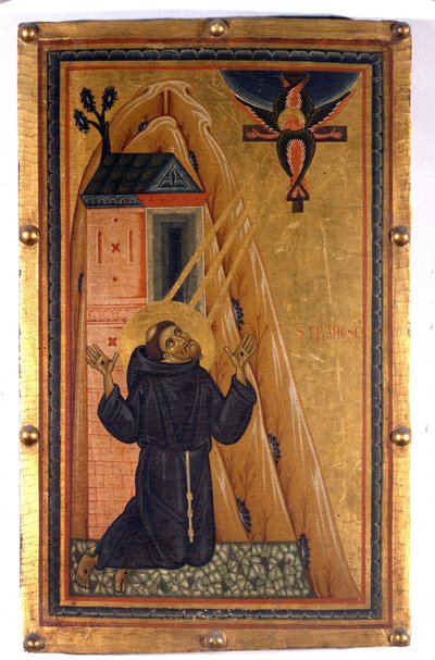 Saint Francis of Assises med stigmas. Målning på trä från 1200-talet. Florens, Uffizierna. av Unknown artist