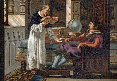 Saint Louis (1214-1270), kung av Frankrike, och hans rådman Saint Vincent de Beauvais (ca 1190-1264), efter "La Ciencia y sus Hombres par Louis Figuier". Barcelona 1881 av Unknown artist