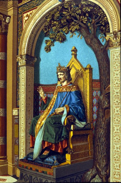 Saint Louis eller Louis IX (1214 - 1270) gör rättvisa. Kromolitografi. av Unknown artist