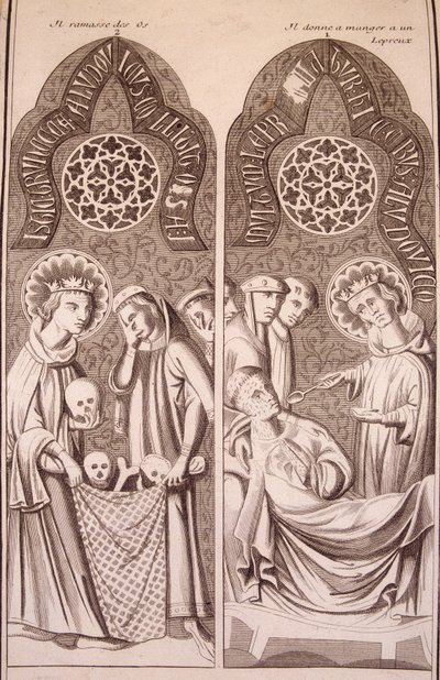 Saint Louis plockar upp ben och ger spetälska mat av Unknown artist