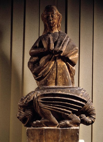 Saint Margarita segrande av demonen Skulptur på sten från 1400-talet. Compiegne Musee Vivenel av Unknown artist