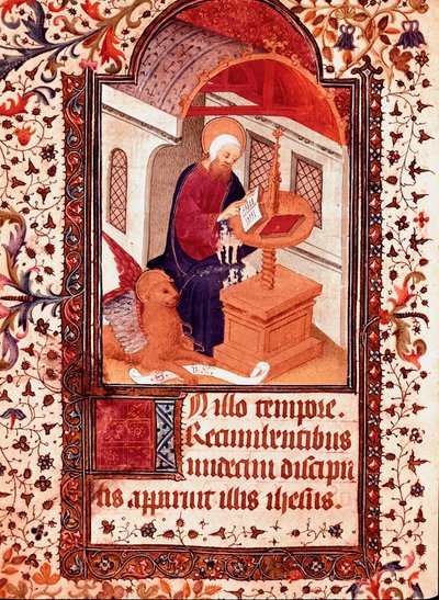 Saint Mark Miniature från "" The Hours of Edward I (Duarte) of Portugal (1391-1438)" 1400-talets Lissabon, Torre do Tombo av Unknown artist