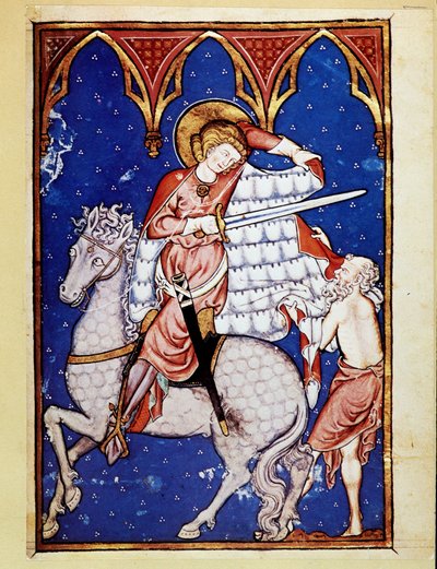 Saint Martin delar sin kappa med en fattig man - efter 1200-talets ljus av Unknown artist