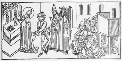 Sankt Matteus. Gravyr ur "De heligas liv - sommardelen" (Helgonets bok) av Jacobus (James) från Voragine (1228-1298). Lübeck 1488. av Unknown artist