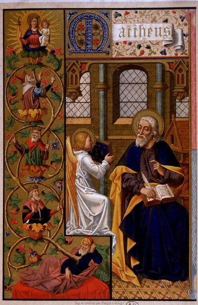 Sankt Matteus skriver evangeliet. n.d 19:e. av Unknown artist