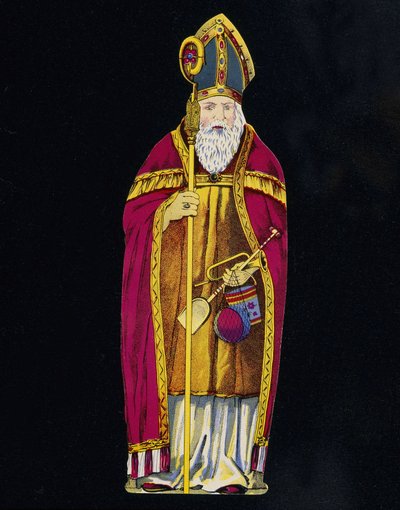 Saint Nicholas med leksaker i handen. 1800-tals kartong. av Unknown artist