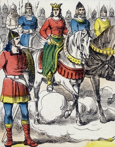 Sainte Clotilde (475-545) flydde från sin farbror Gondebauds, kung av Bourgondes (480-516), som var hans familjs mördare. av Unknown artist