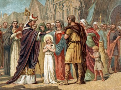Sainte Genevieve (422-502), skyddshelgon för Paris med Saint Germain d