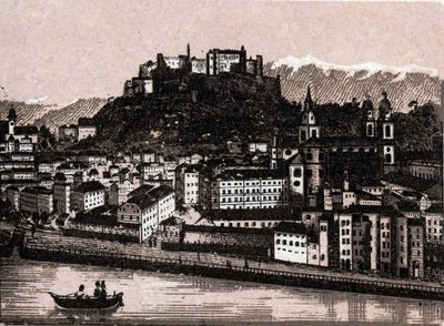 Salzkammergut-regionen, Österrike: Salzburg från Kapuzinergarten. i "" Världen illustrerar 168 vyer"" Odaterat (slutet av 1800-talet) av Unknown artist